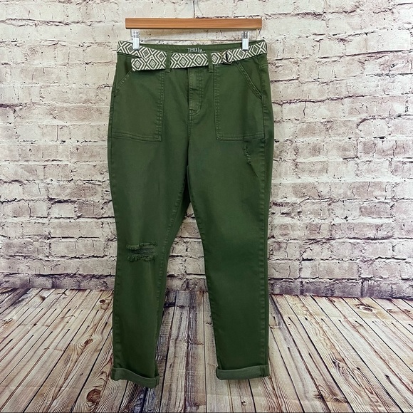 Time & Tru Green High Rise Skinny Distressed Utility Pants NWOT - Picture 1 of 10